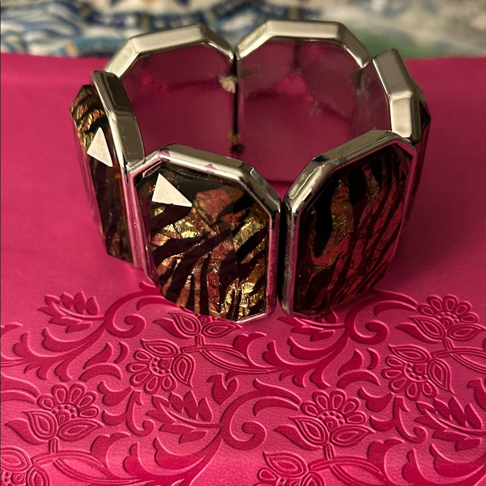 Chic Silver And Brown Patterned Bracelet - image 1